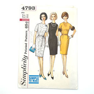 Simplicity Vintage 1960's Pattern #4793 Women's‎ One Piece Dress Size 16